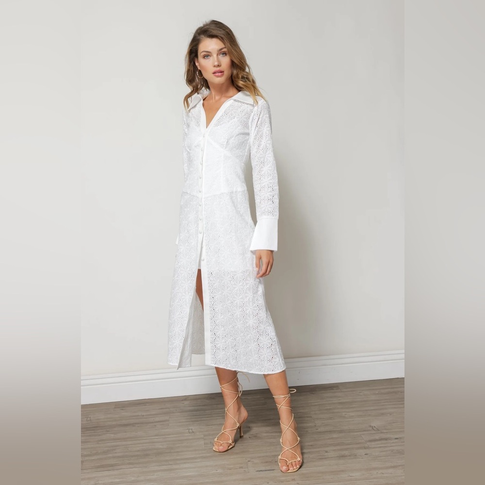 Line & Dot White Lace Midi Dress